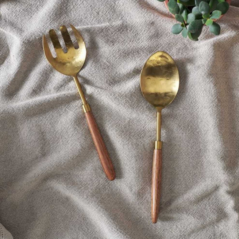Soni Salad Servers- Gold & Acacia