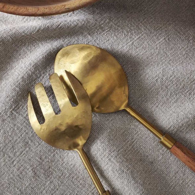 Soni Salad Servers- Gold & Acacia