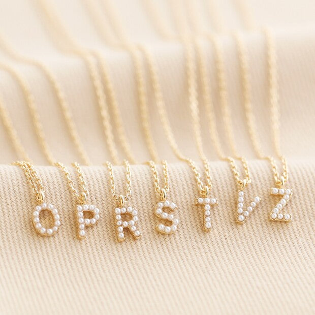 Tiny Pearl Initial Necklace - Gold - Z