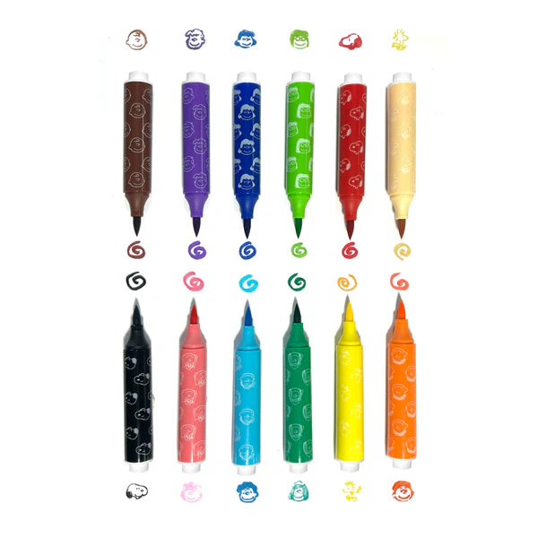 Ooly x Peanuts: Double Ended Brush & Stamp Markers - Set of 6/12 Colours