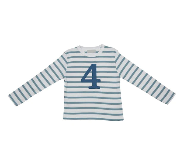 Ocean Blue & White Breton Striped Number T-Shirt