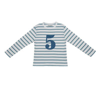 Ocean Blue & White Breton Striped Number T-Shirt