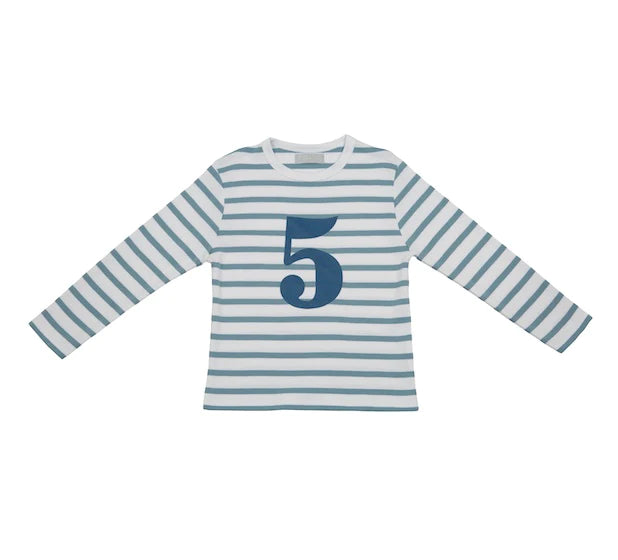 Ocean Blue & White Breton Striped Number T-Shirt