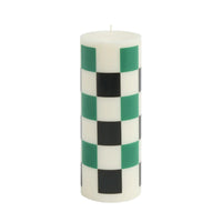 Medium Column Candle - Black/Green Check