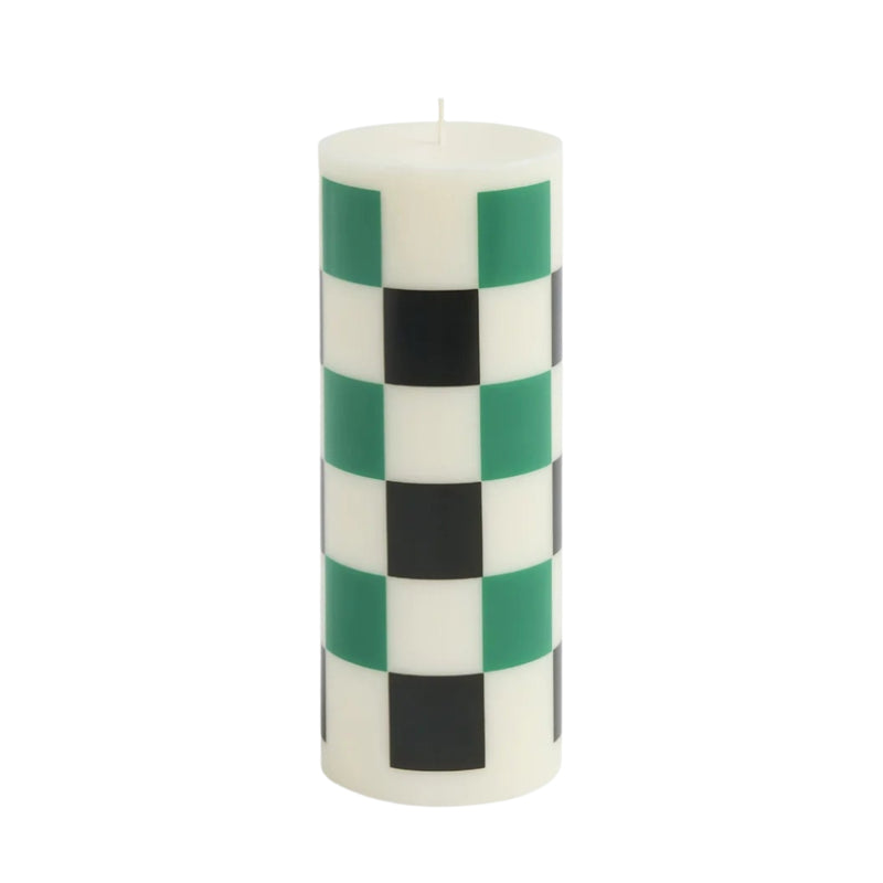 Medium Column Candle - Black/Green Check