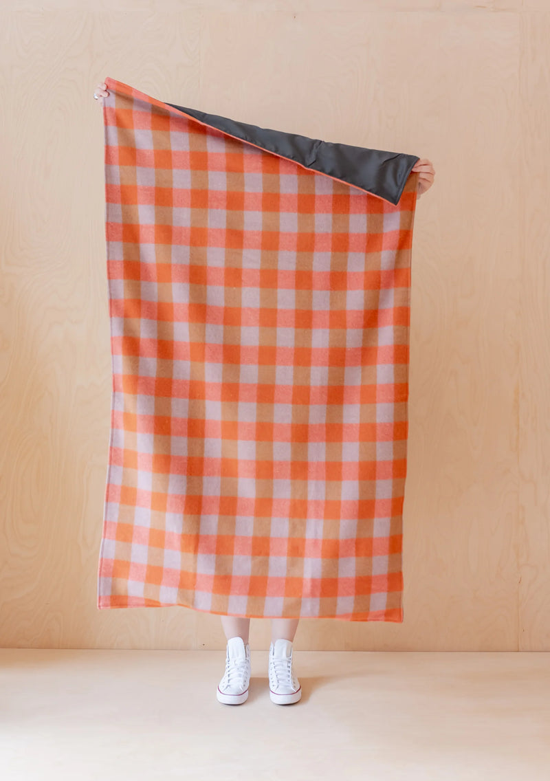 Recycled Wool Small Picnic Blanket - Orange Gingham