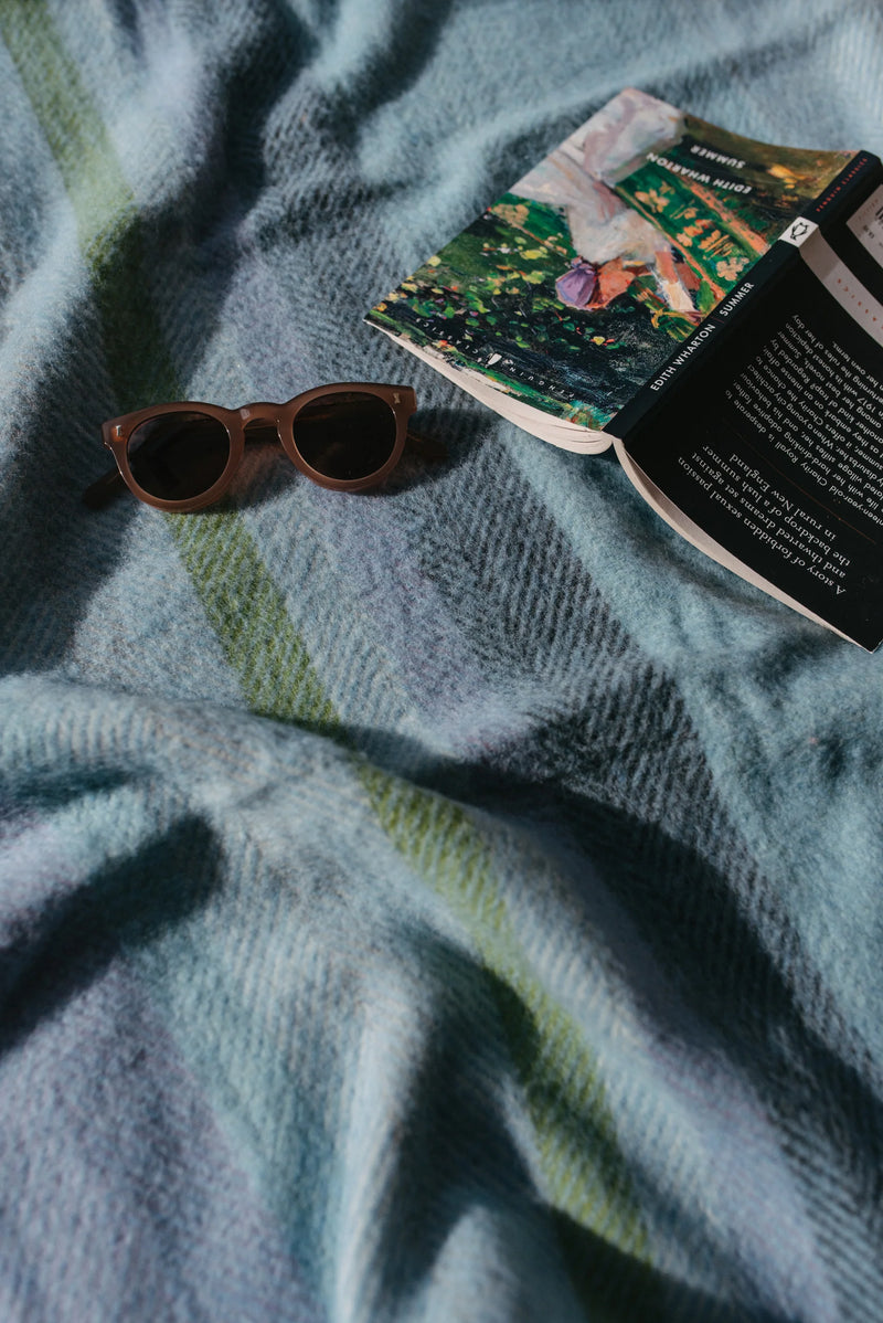 Recycled Wool Small Picnic Blanket in Blue Stripe