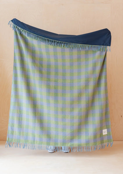 Recycled Wool Picnic Blanket - Green Gingham