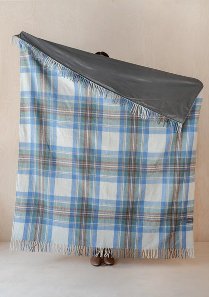 Recycled Wool Picnic Blanket - Stewart Muted Blue Tartan