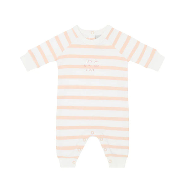 Love You To The Moon and Back Breton Striped All in One - Powder Pink & White