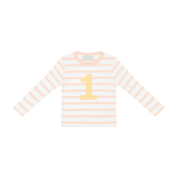 Powder Pink & White Breton Striped Number T Shirt