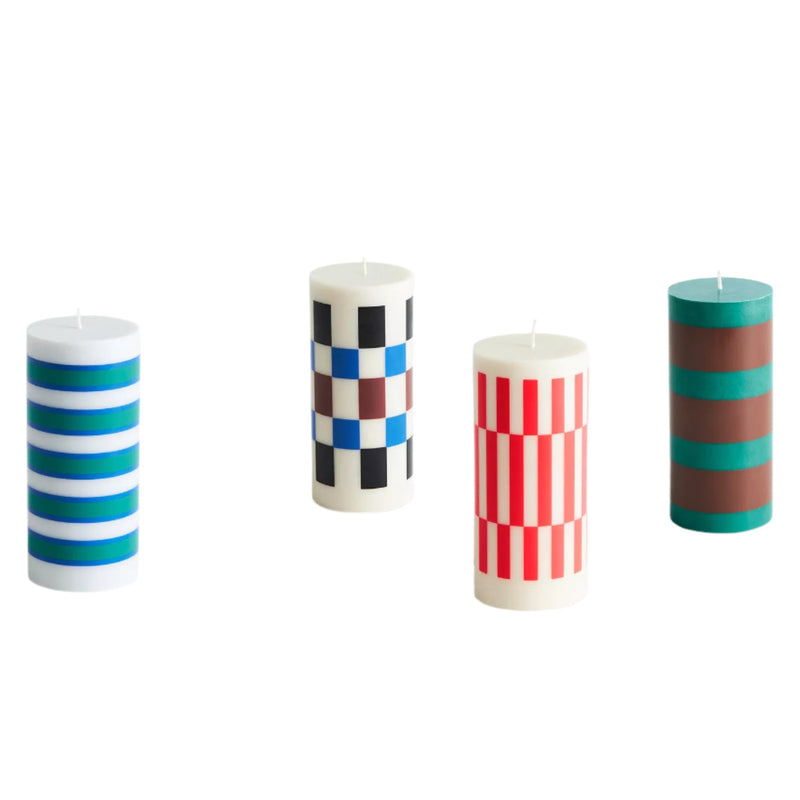 Medium Column Candle - Black/Green Check