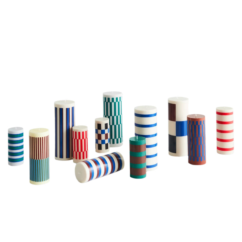 Medium Column Candle - Black/Green Check