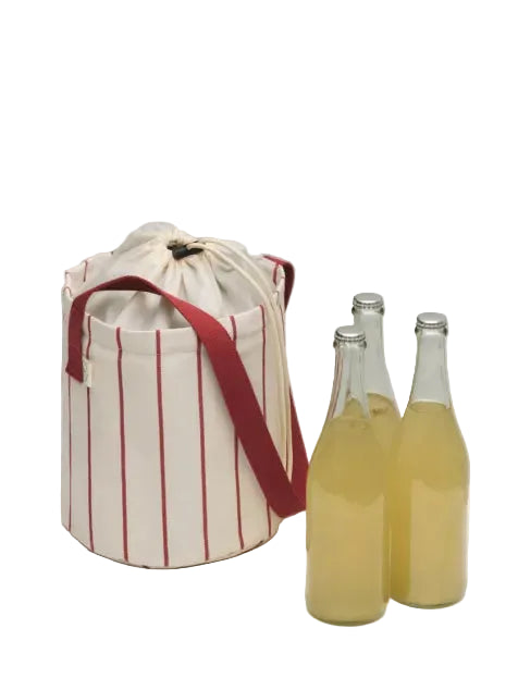 Outdoor Market Bottle Bag - Medium - Beige With Red Stripe