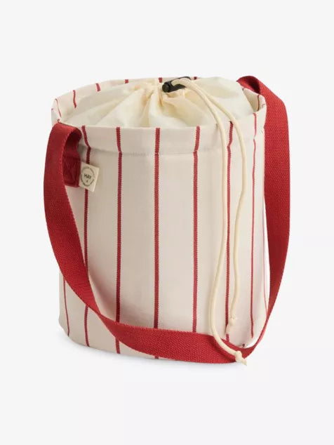 Outdoor Market Bottle Bag - Medium - Beige With Red Stripe