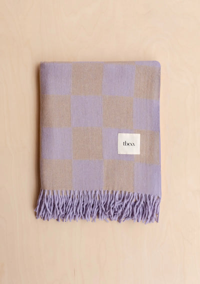 Recycled Wool Blanket in Lilac and Coffee Checkerboard