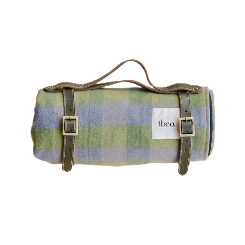 Recycled Wool Picnic Blanket - Green Gingham