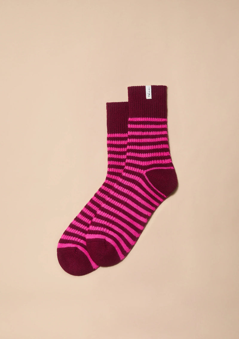 Merino Wool Socks in Burgundy and Pink Stripes