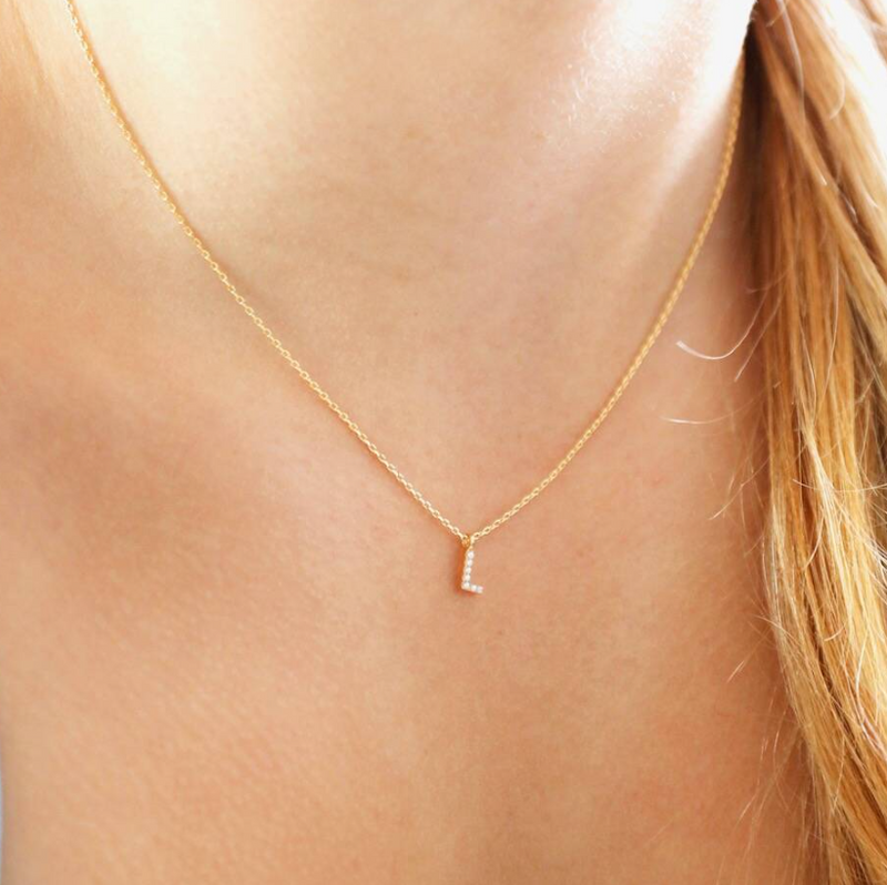 Tiny Pearl Initial Necklace - Gold - L