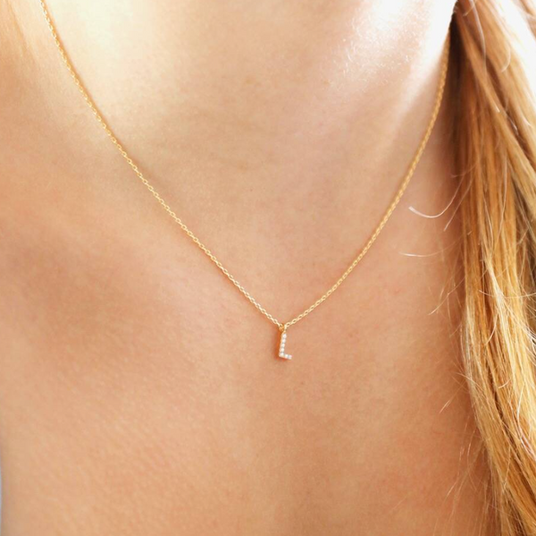 Tiny Pearl Initial Necklace - Gold - L