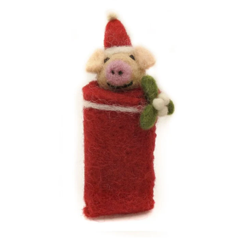 Swaddled Piglet with MIstletoe or Holly Christmas Decoration