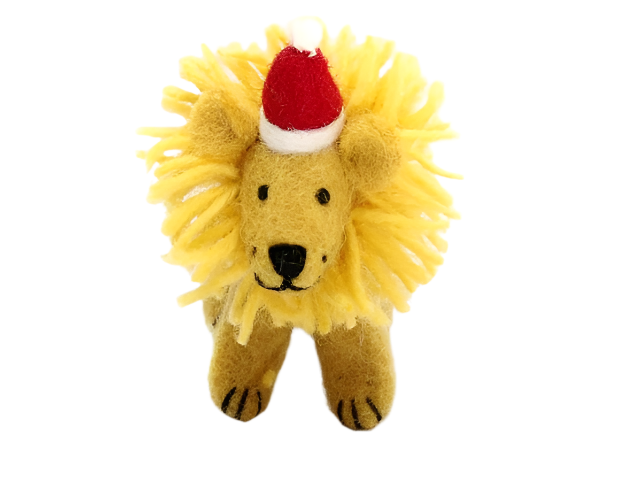 Lion in Christmas Hat Decoration