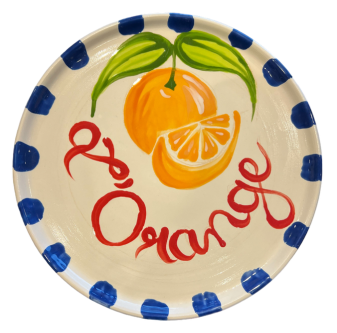 L'Orange Plate with Blue Dash Border - Medium