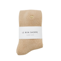 Embroidered Cloud Socks - French Vanilla & Gold Heart