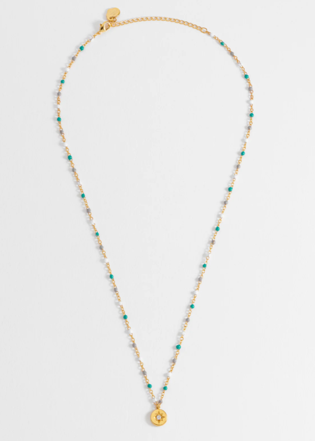 CZ Star Pendant Beaded Necklace - Gold Plated