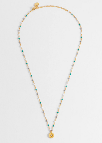 CZ Star Pendant Beaded Necklace - Gold Plated