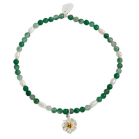 Wildflower Sienna Bracelet - Green Agate & Pearl - Silver Plated