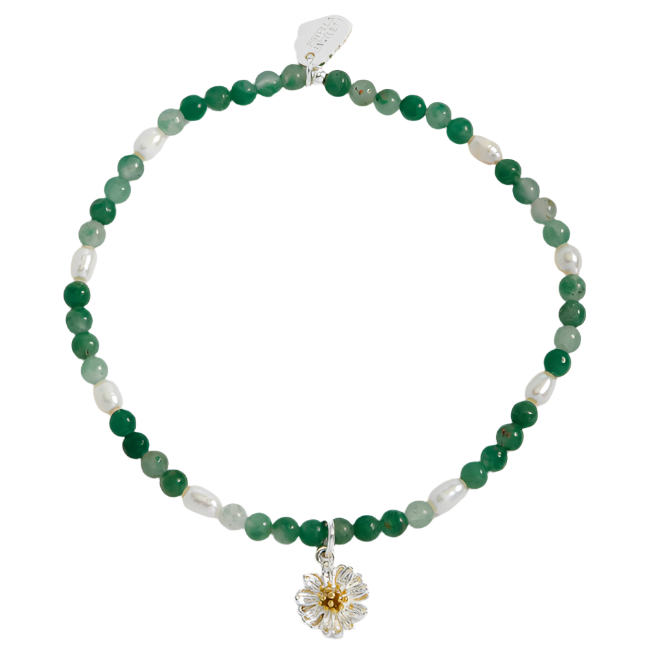 Wildflower Sienna Bracelet - Green Agate & Pearl - Silver Plated
