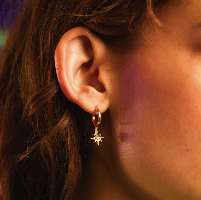 North Star With CZ Charm Hoop