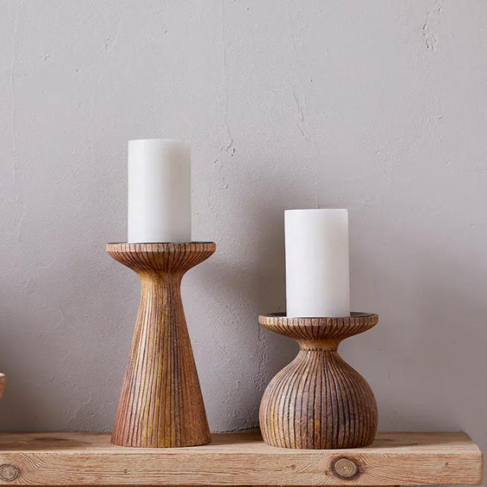 Omari Mango Wood Candlestick - Large