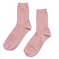 Her Socks - Pink Soda + Embroidered Silver Seashell