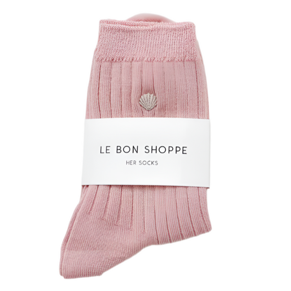 Her Socks - Pink Soda + Embroidered Silver Seashell