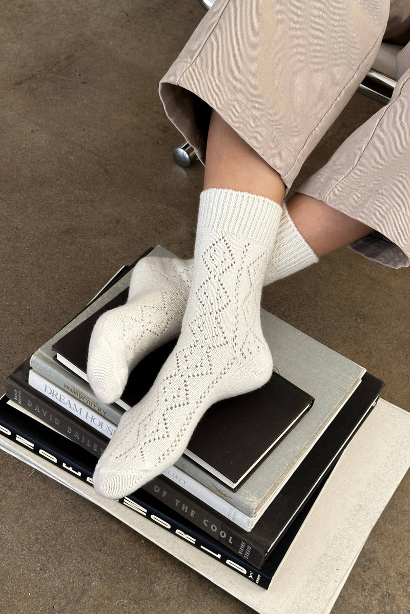 Cashmere Pointelle Socks - Cream