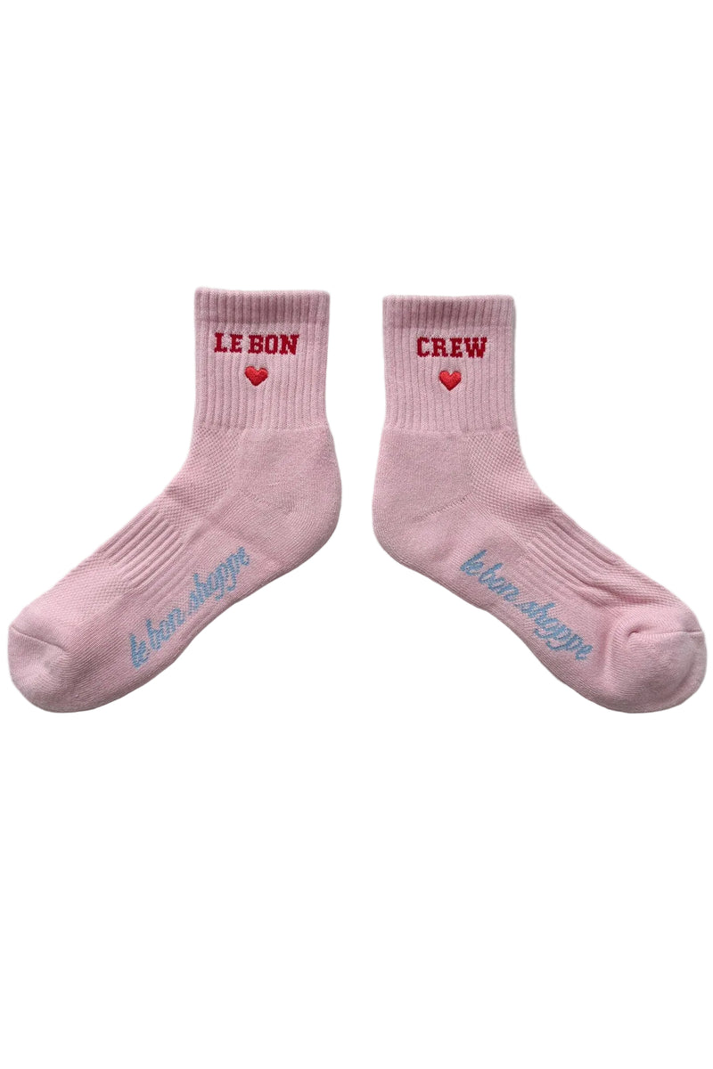 Embroidered Crew Socks - Strawberry Milk
