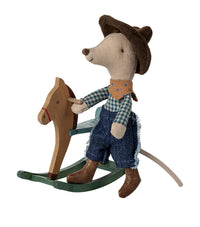 Little Brother Cowboy Mouse on Rocking Horse