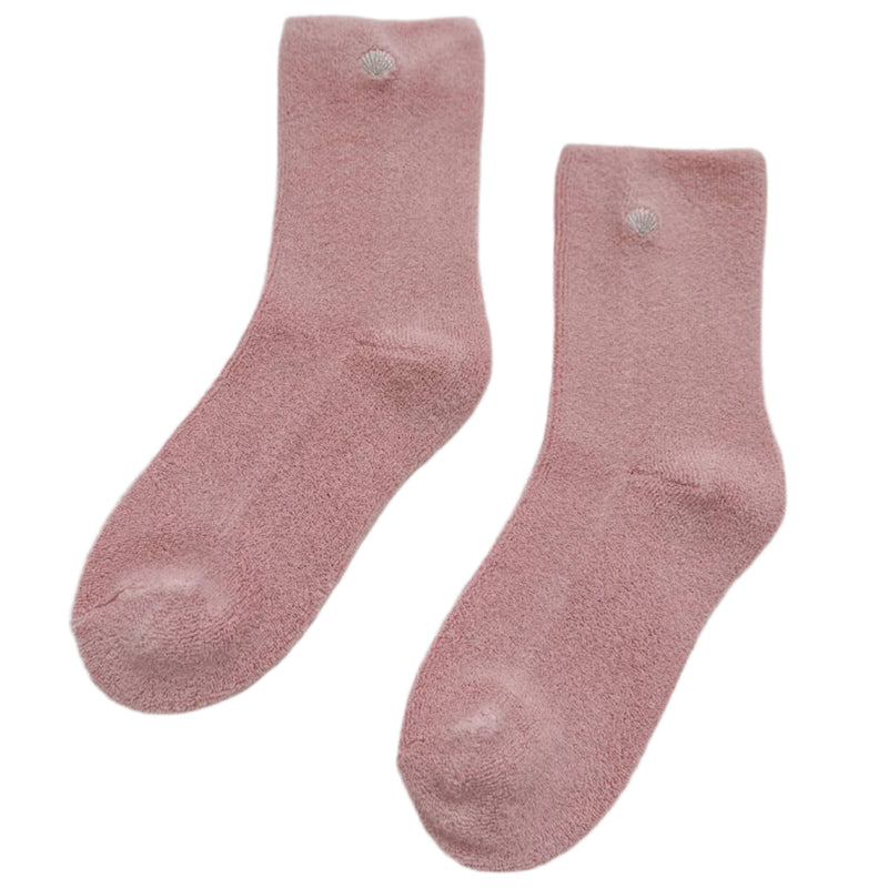Embroidered Cloud Socks - Pink Rosé & Silver Seashell