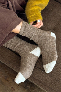 Wool Waffled Socks - Brown / Oatmeal