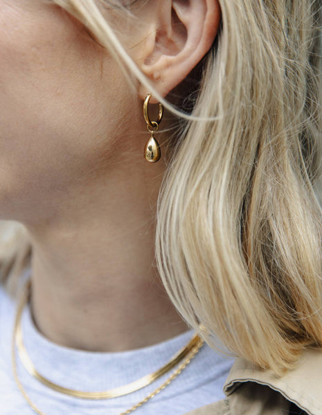 Drop Hoop Earrings - Gold