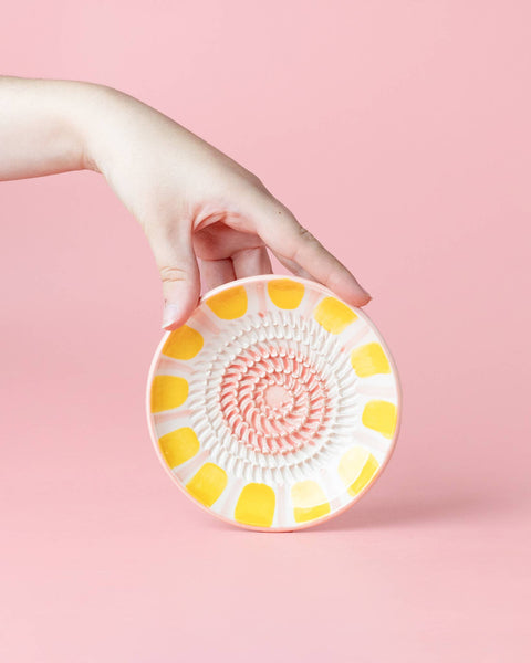 Ceramic Garlic Grater Plate - Small Pink & Yellow- Valentina: WITH PACKAGING