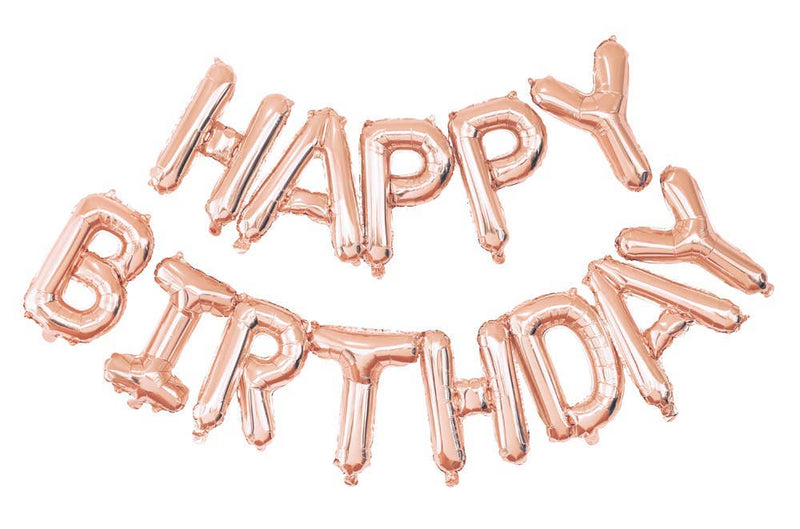 Rose Gold Mylar Balloons - Happy Birthday