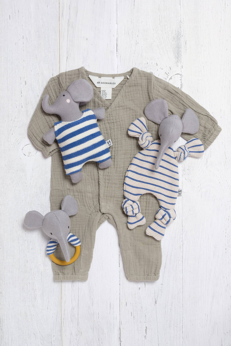 Cotton Knit Baby Comforter: Elephant Cobalt