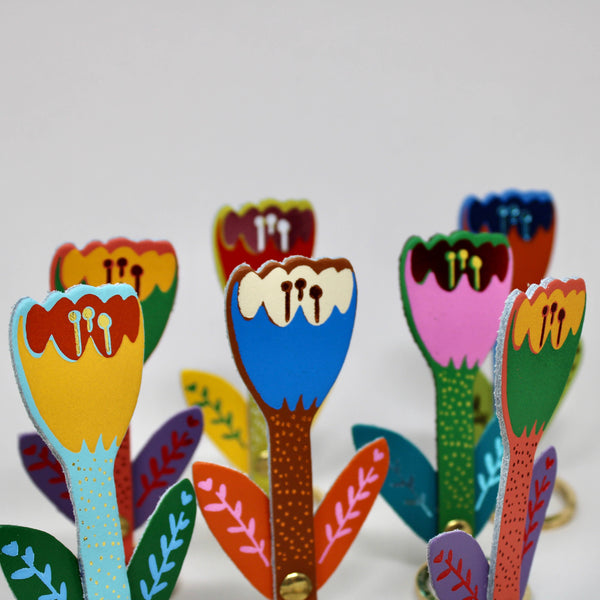 Tulip Flower Key Fob - Coral