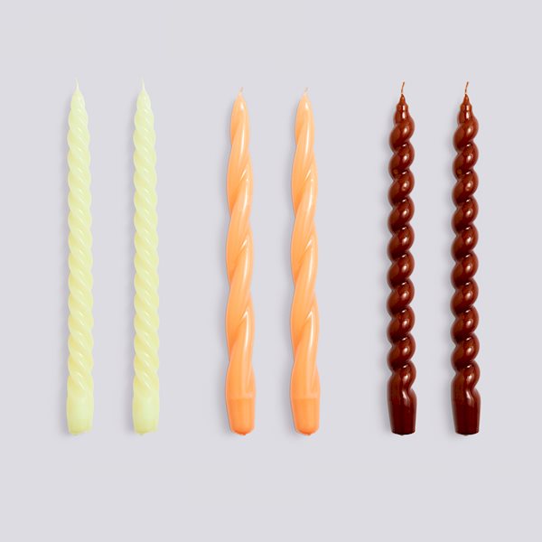 Candle - Long Mix set of 6 - Citrus, Dark Peach and Brown