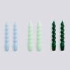 Candle - Spiral Set of 6 - Light Blue, Mint and Green