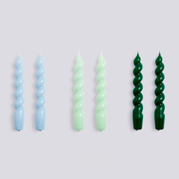 Candle - Spiral Set of 6 - Light Blue, Mint and Green