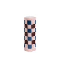 Large Column Candle - Light Pink/Bordeaux/Dark Blue Check